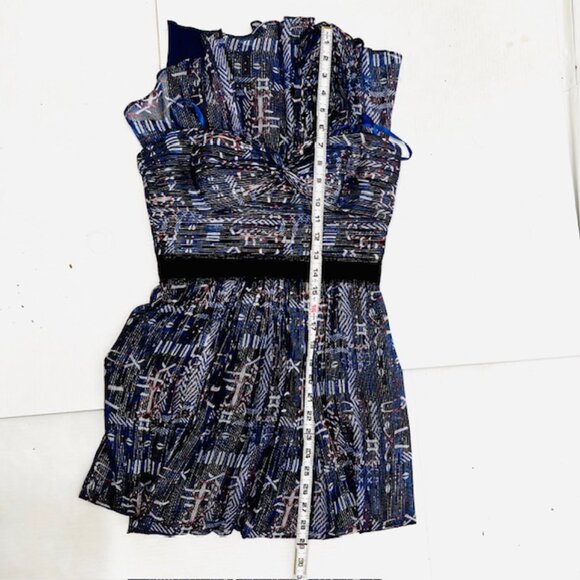 BCBGMAXAZRIA Women Long  Cocktail Party Evening Dress  Blue Silver Floral( #1 - Picture 4 of 13